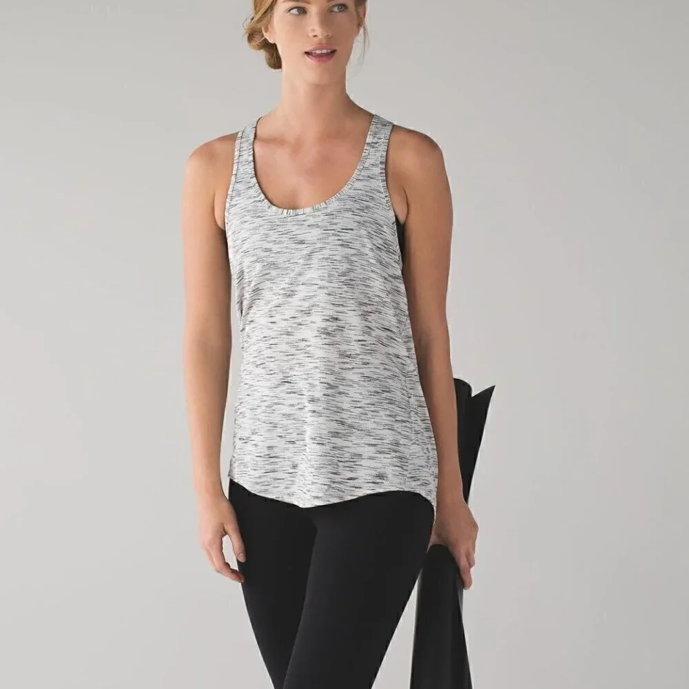 Lululemon Salute the Sun Singlet II Tiger Space Dye Black White